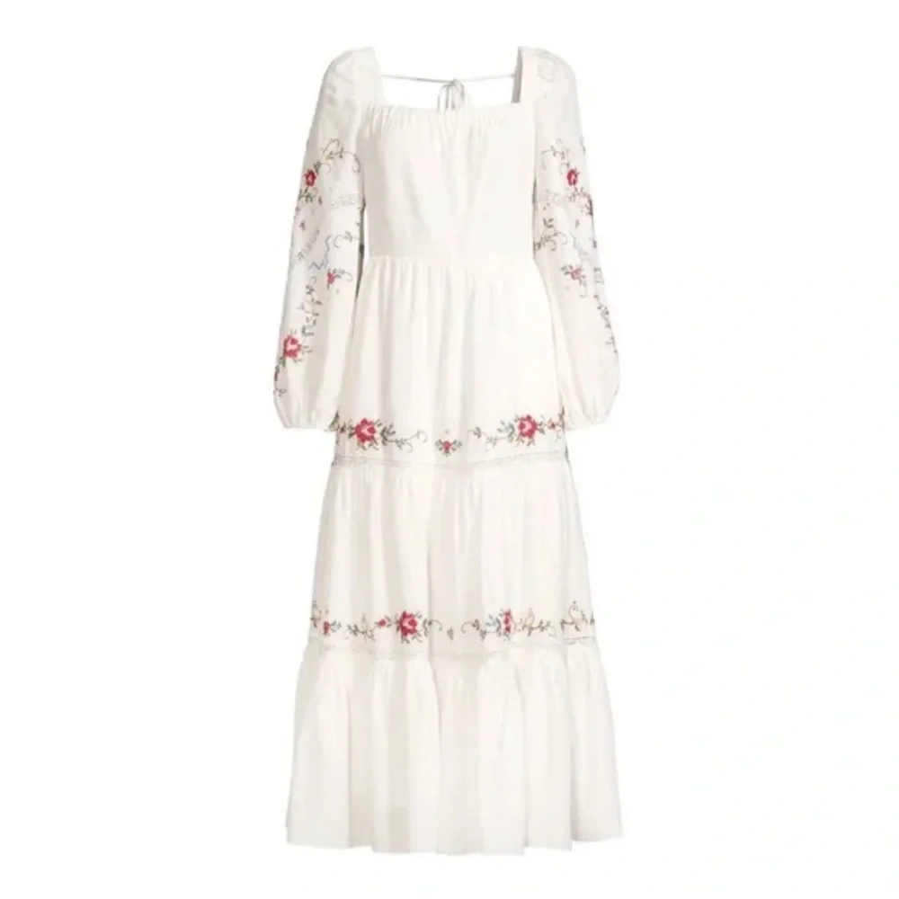 Kobi Halperin Emmy Embroidered Midi Dress Size XL White Floral Embroidery Boho - Picture 4 of 13